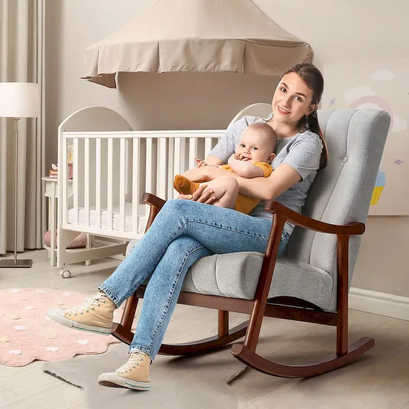 AVAWING Upholstered Rocking Chair ModernHighBackArmchair