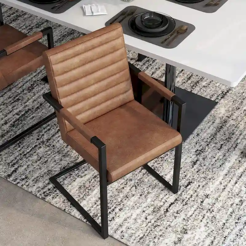 Modern Metal Upholstered Dining Chairs  (Set of 2)