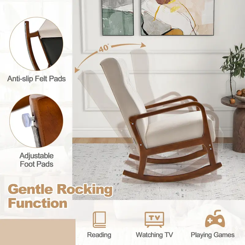 Costway Rocking Chair with Ottoman Upholstered Fabric Glider Rocker - See Details