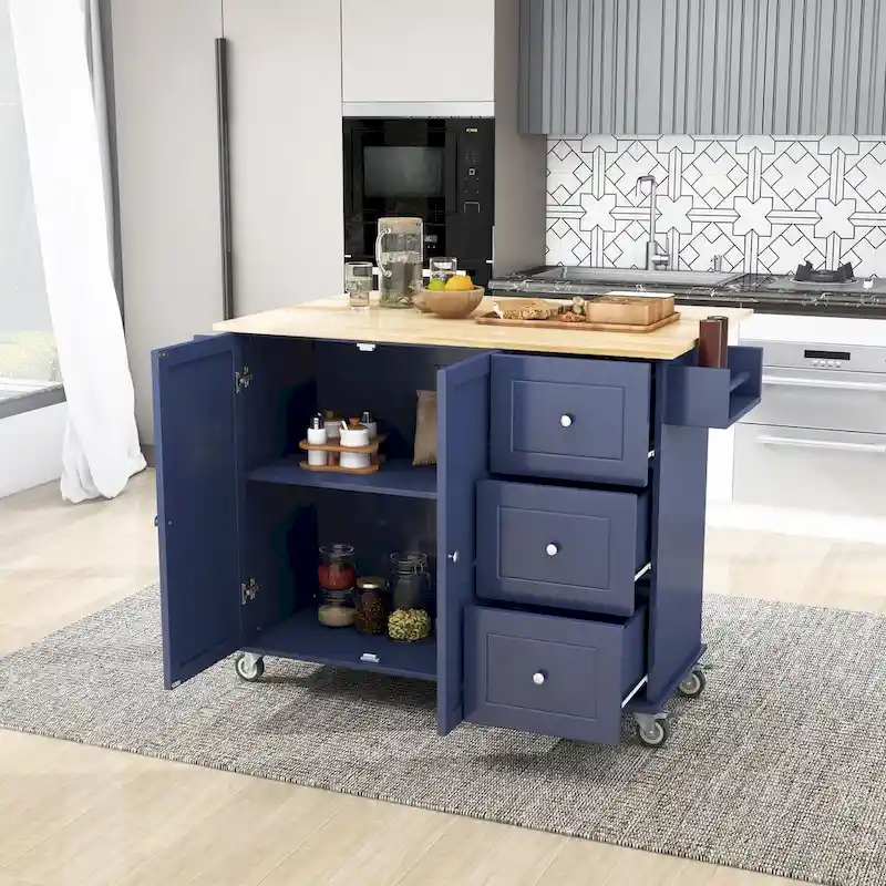 52.7 Inch Width Rolling Mobile Kitchen Island with Locking Wheels