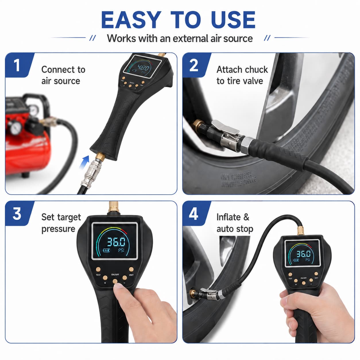SEAPENG TB-902 handheld automatic tire inflator gauge