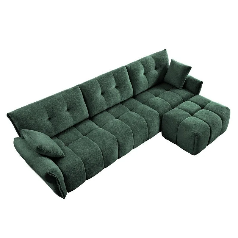 110.2 Chenille Three Seater Upholstered Sofa, 1 Ottoman