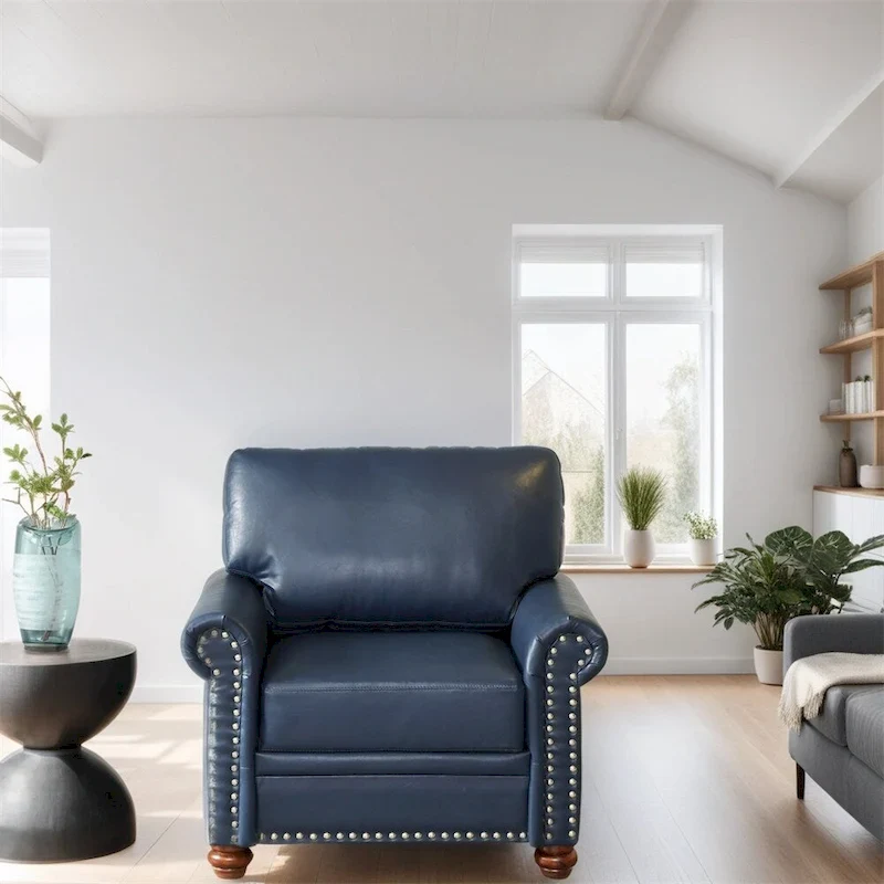 Leather Single Sofa Chair with Wood Leg and Nails Decoration