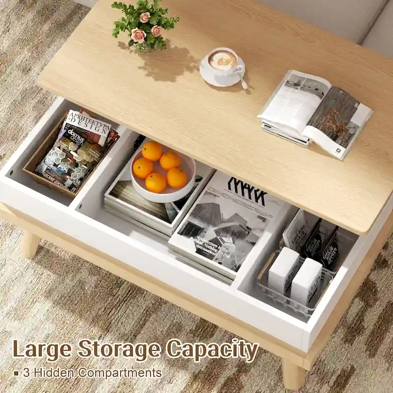 Futzca Wood Coffee Table with Hidden Compartment