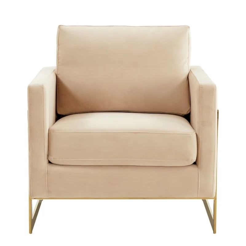 LeisureMod Lincoln Mid-Century Velvet Accent Arm Chair With Gold Frame - 34