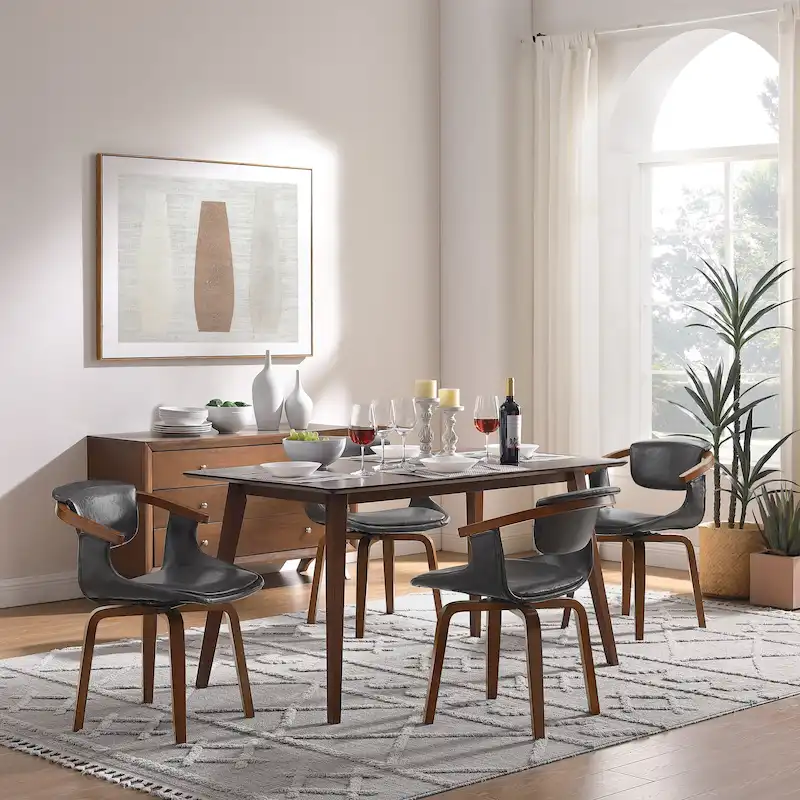 Art Leon Set of 4 Wood and Faux Leather Swivel Chairs