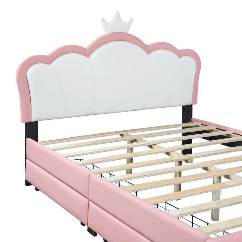 Upholstered Princess Bed with Crown Headboard & Drawers