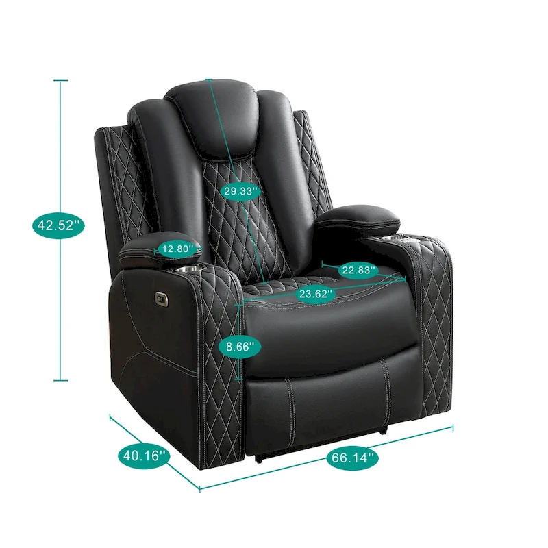 Premium Air Leather Home Theater Loveseat with LED Lights, Recliner with Built-in Speakers & Wireless Charging