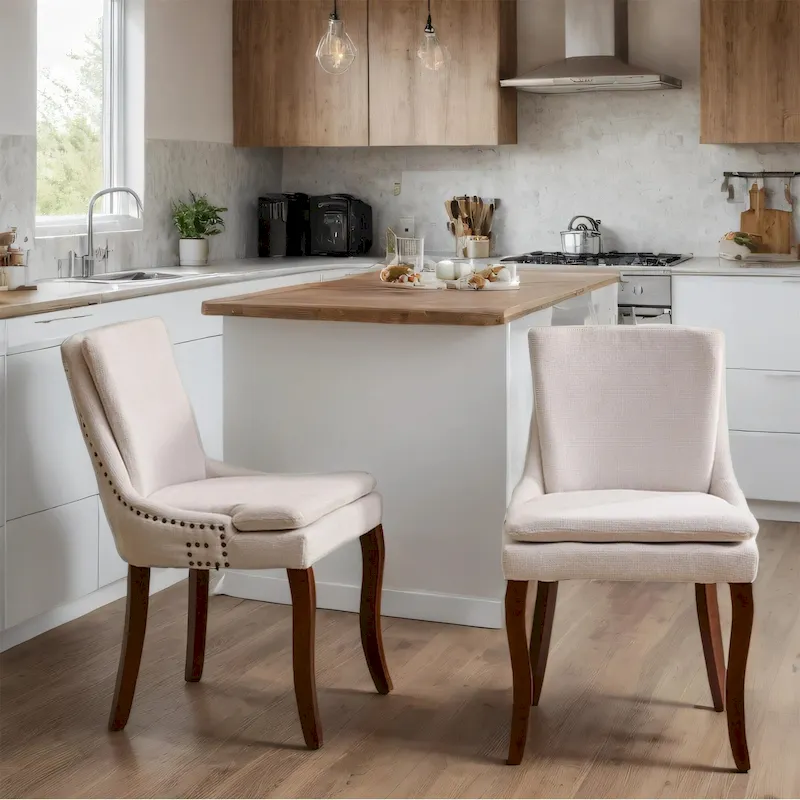 Chenille Fabric Upholstered Dining Chairs w/ Solid Wood Legs(Set of 2)