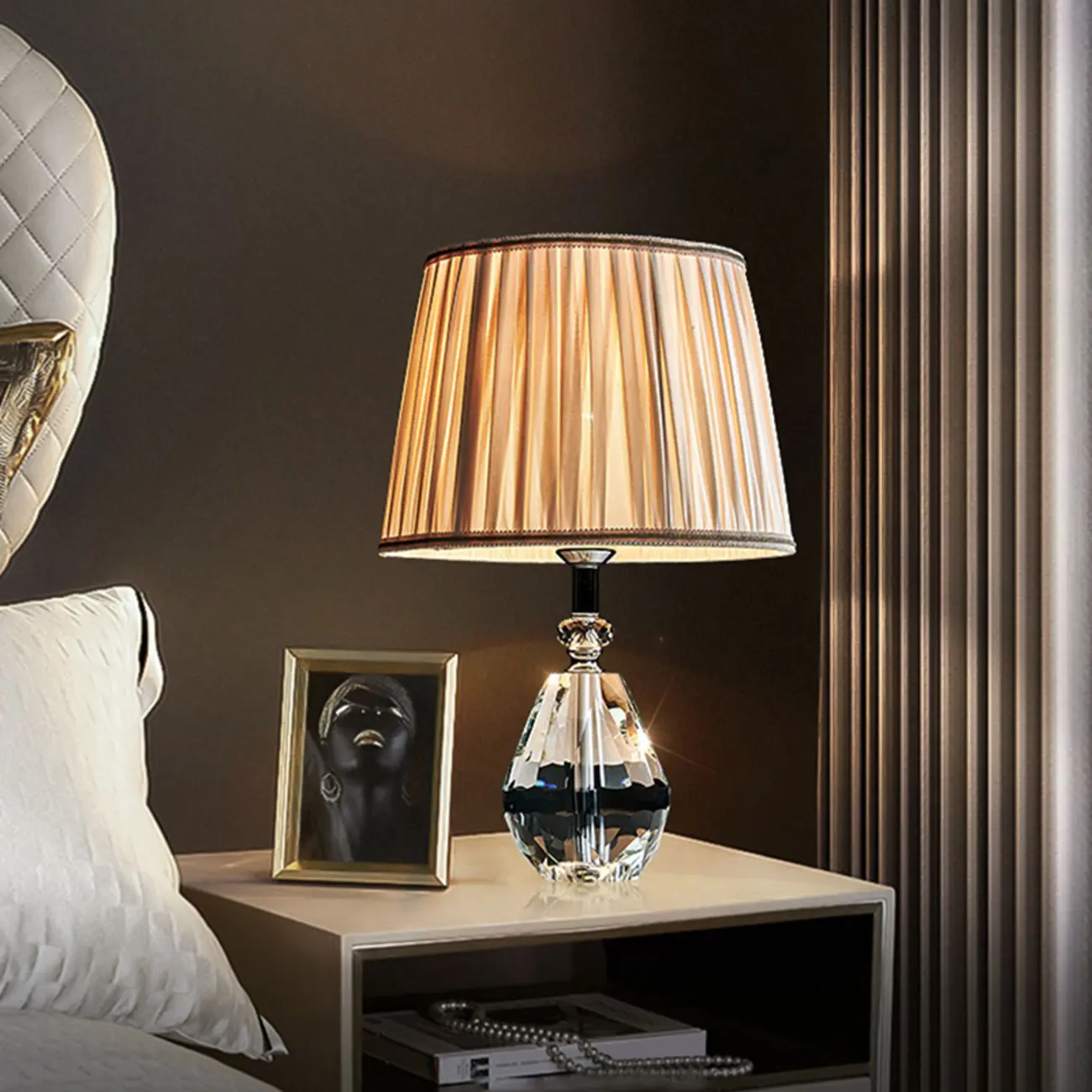 Glamorous Crystal Table Lamp with Geometric Shade for Home
