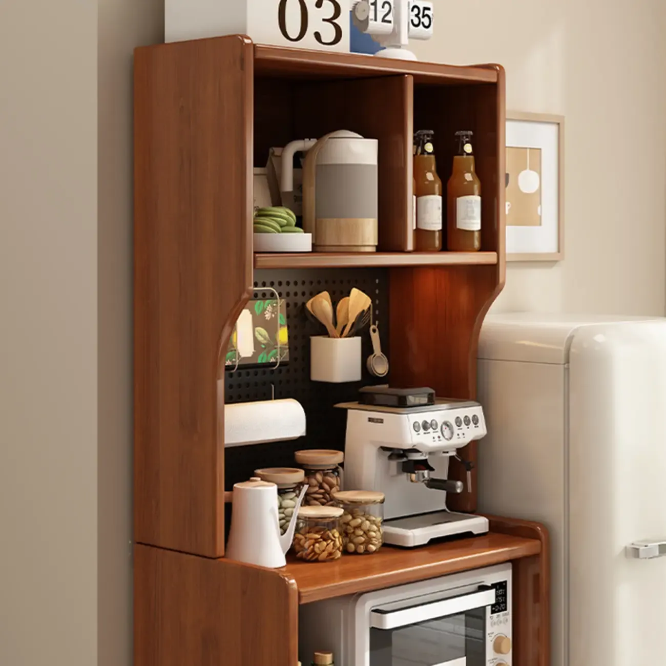 Modern Wood Narrow Sideboard with Drawers Shelves