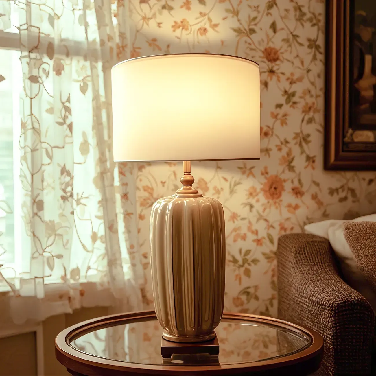 Brown Ceramic Geometric Table Lamp for Living Room