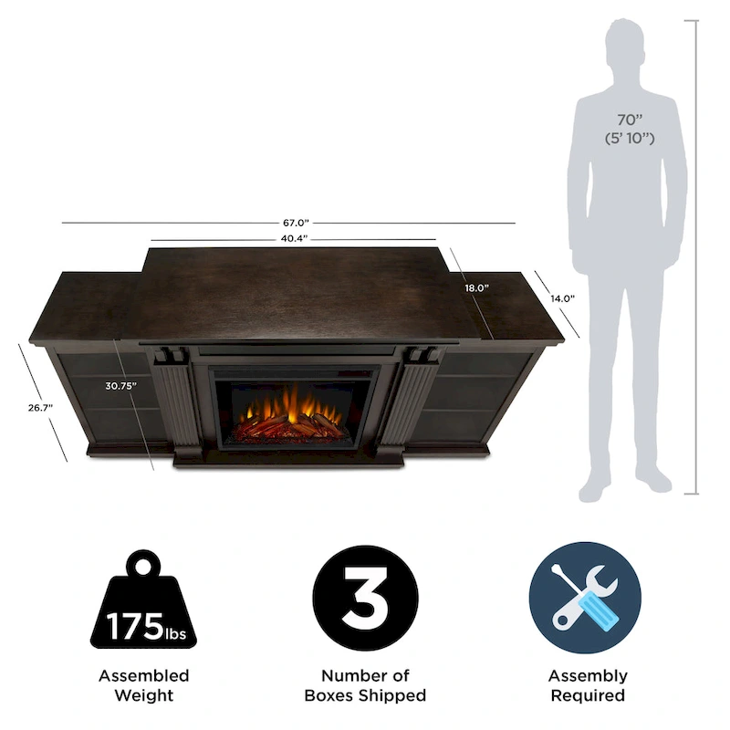 Calie 67  Electric TV Stand Fireplace in Dark Walnut by Real Flame - 67L x 18W x 30.5H
