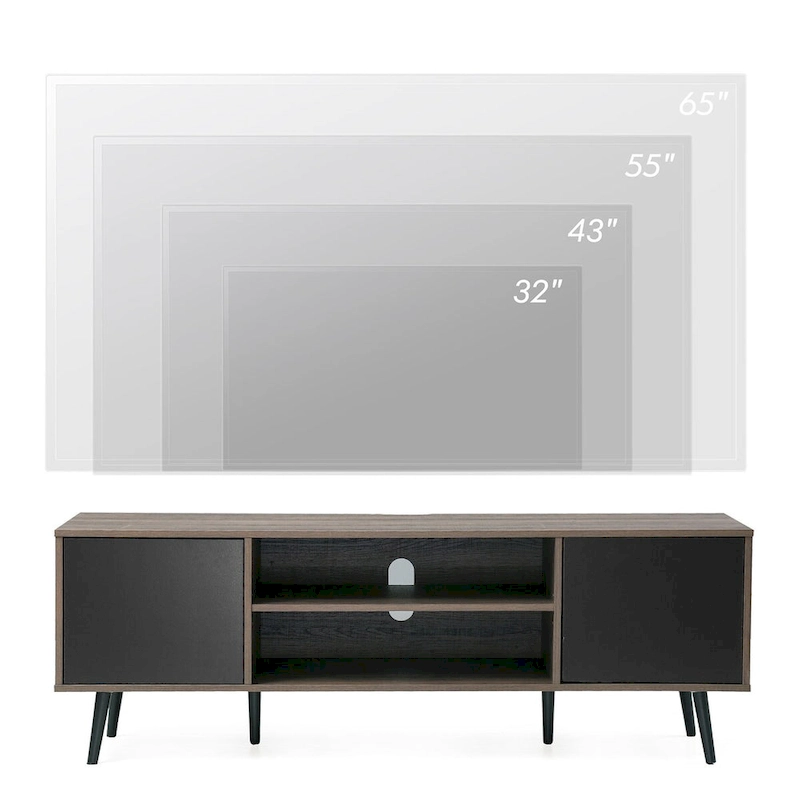WAMPAT Mid Century Modern TV Stand 61.6 inch Black & Grey