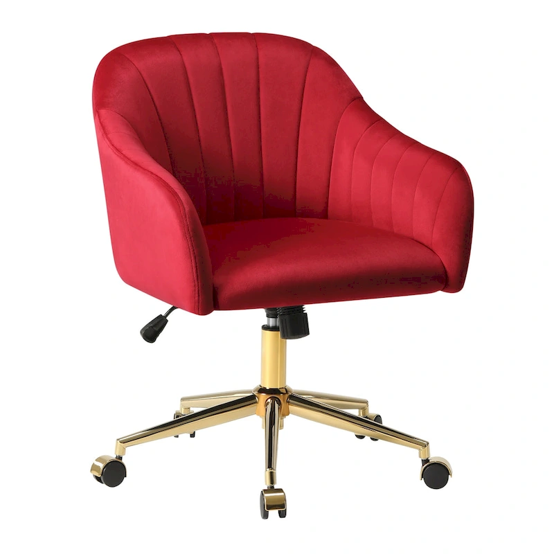 Farrah Velvet Tufted Adjustable Height Swivel Office Vanity Chair with Gold Base