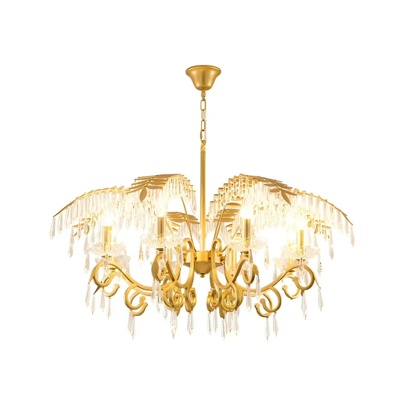 Luxurious Golden Leaf Curved Chandelier with Crystal