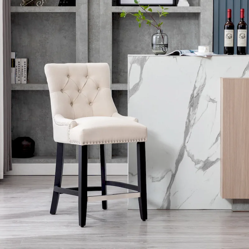 Carter 24  Upholstered Button Tufted Counter Stool, Black Legs