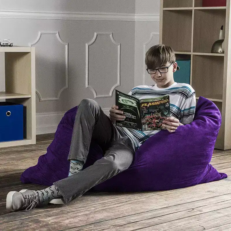 3.5 ft Kids Bean Bag Floor Pillow – Microsuede, Seats 1 (Blueberry / Cherry / Fuchsia / Grape / Lime / Pumpkin)