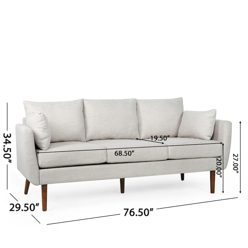 Modern 76.5 3-Seater Sofa with Birchwood Legs and Pillows