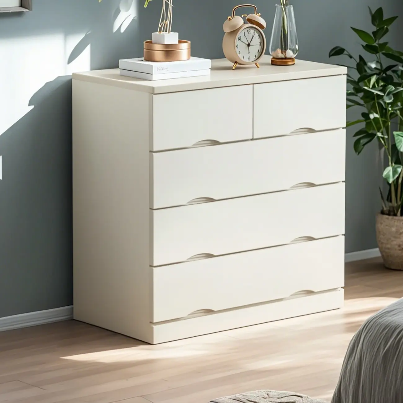 Classic White Wooden Dresser with Silent Drawers for Bedroom