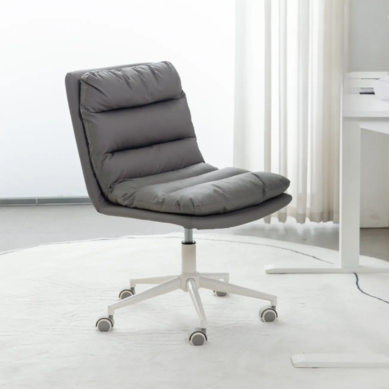 Casual Beige Leather Adjustable Office Chair