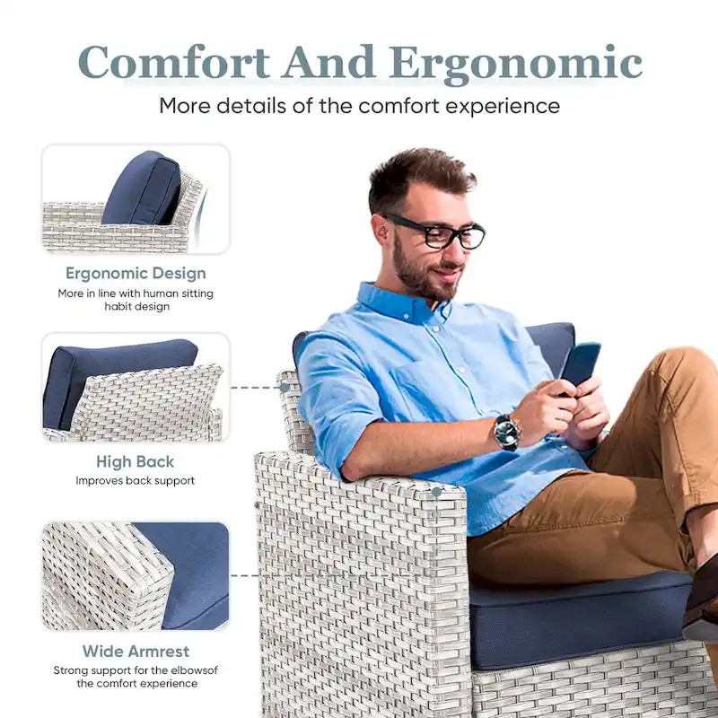 Patio Chairs Set of 2 PE Wicker Chairs - Light Grey