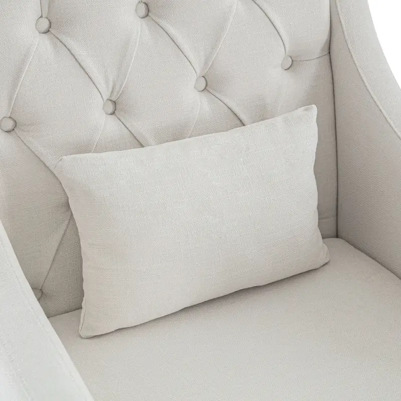 Beige Upholstered Tufted Accent Chair with Lumbar Pillow