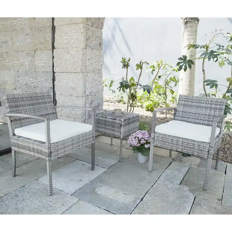3-piece Patio Wicker ConversationSet with Coffee Table