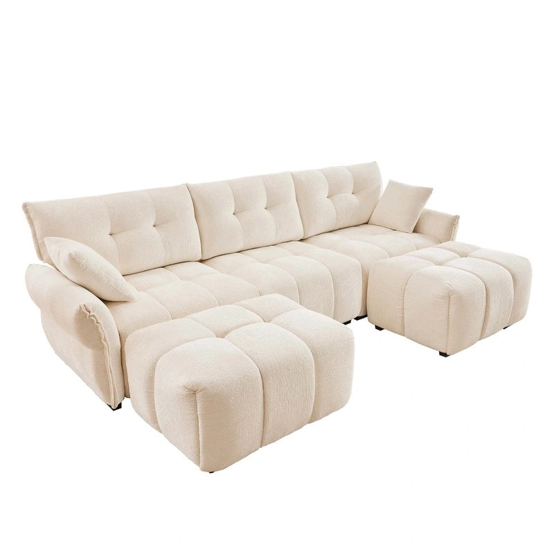110.2  Chenille 3 Seater Upholstered Sofa, 2 Ottoman