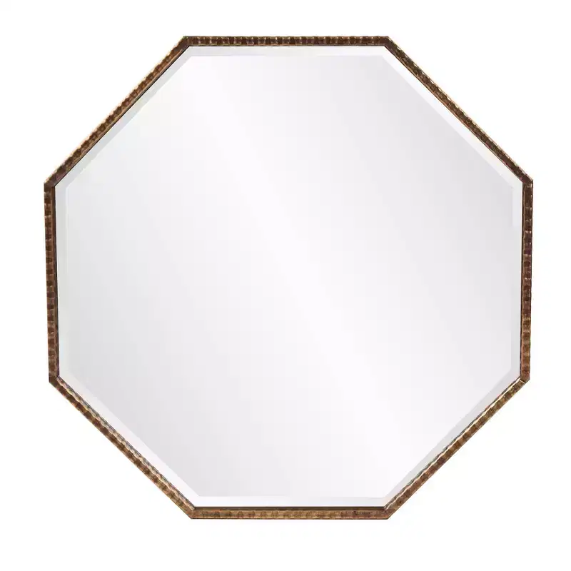 Howard Elliott 28"x28" Bastian Octagon Wall and Accent Mirror: Antique Gold, Iron Frame, Ready to Hang