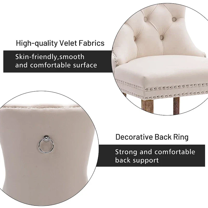 Dining Chairs Set of 2, Upholstered Accent Chair Button Tufted Armless Chair with Back Ring Pull and Nailhead Trim