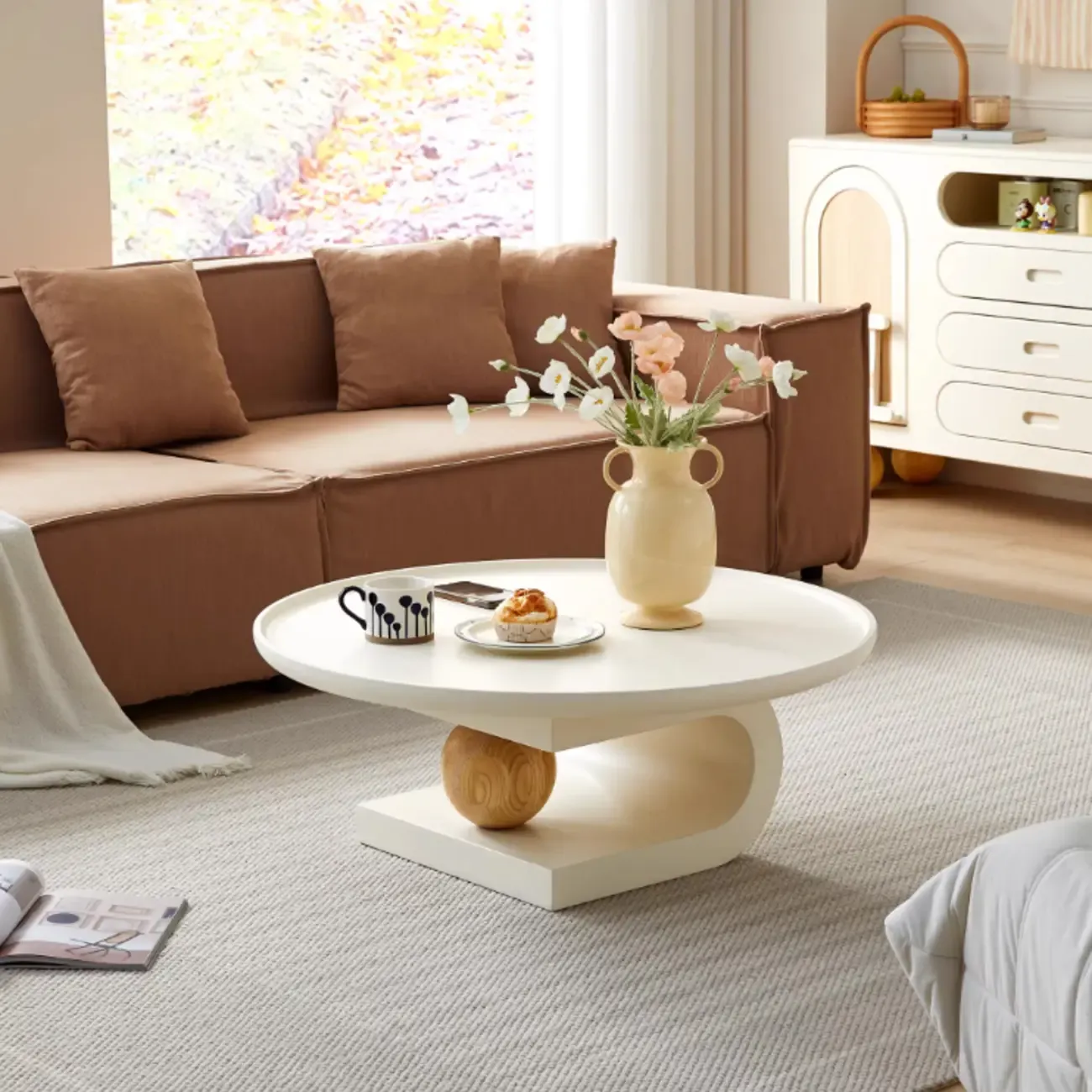 White Scandinavian Stylish Round Wood Coffee Table