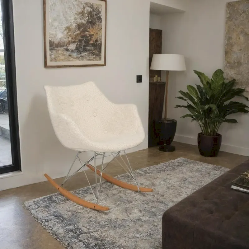 Polyester Upholstered Rocking Nursing Chair - Modern Accent Armchair for Home, Living Room, Bedroom