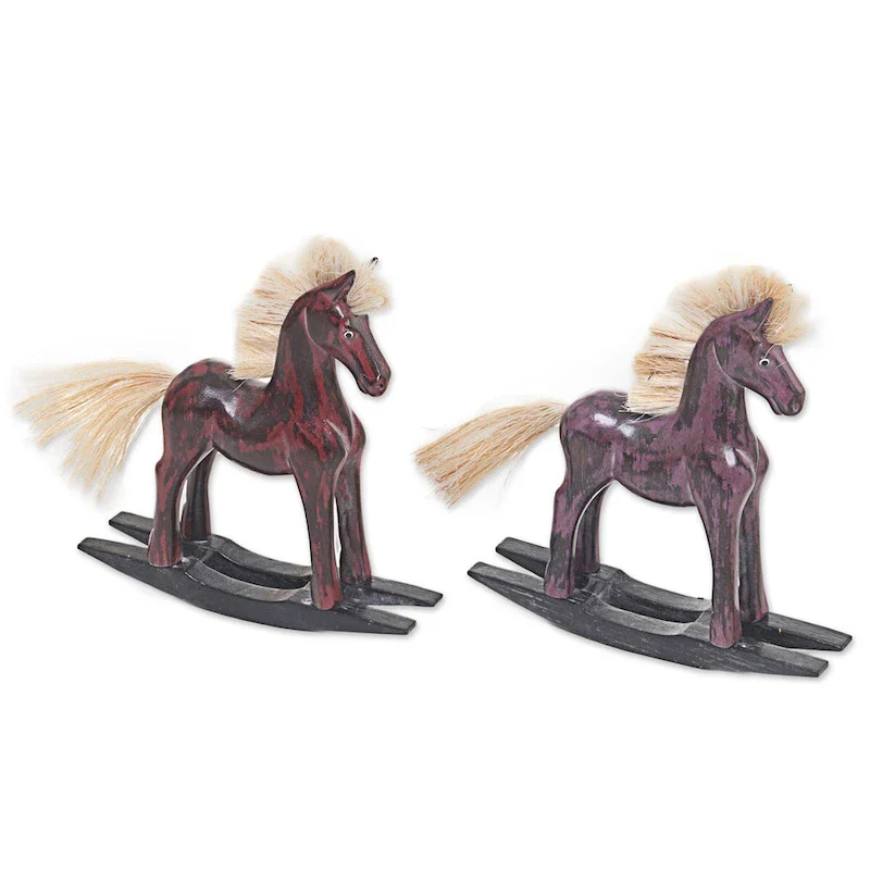 Novica Handmade Red And Purple Horses Wood Sculptures (Pair)
