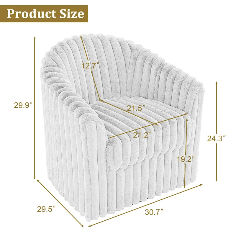 30.7W Faux Fur Upholstered Accent Chair Swivel Barrel Chair