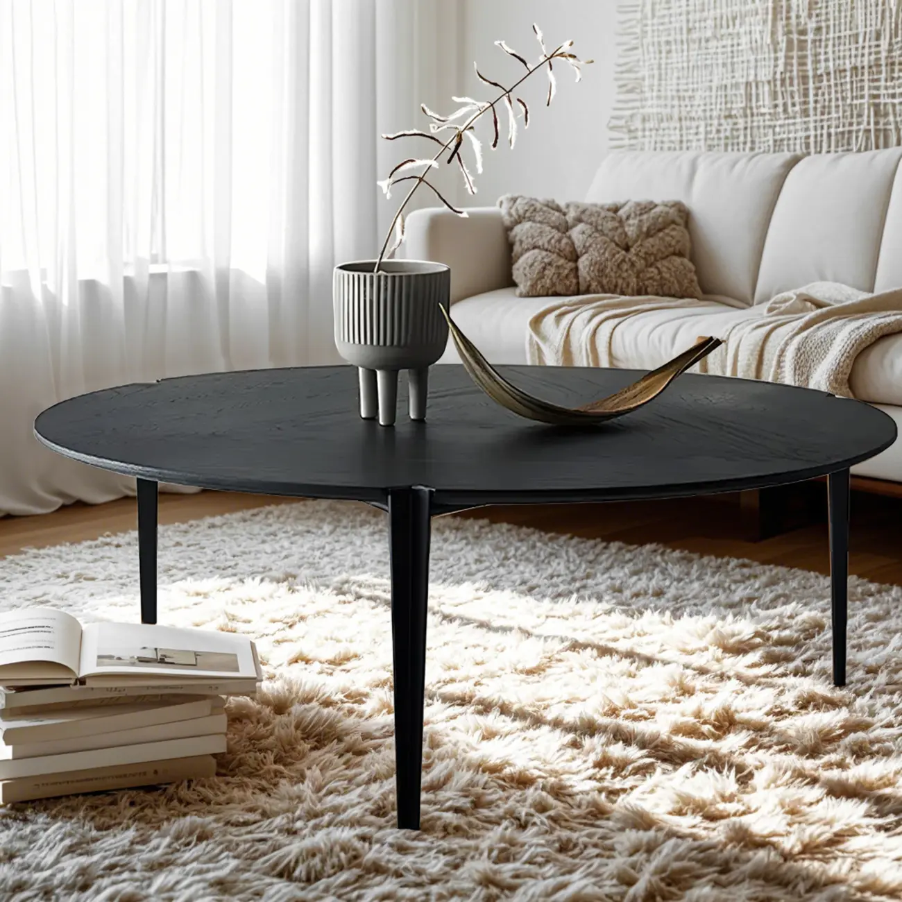 Black Scandinavian Chic Round Wood Coffee Table