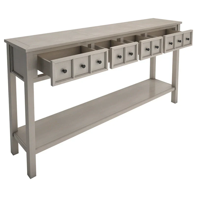 Rustic Entryway Console Table with Drawers and Bottom Shelf