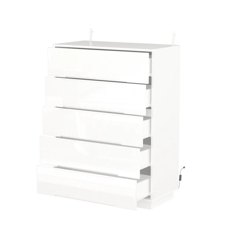 5 Drawer Chest Dresser w/High Gloss Drawers Chest With Light Storage