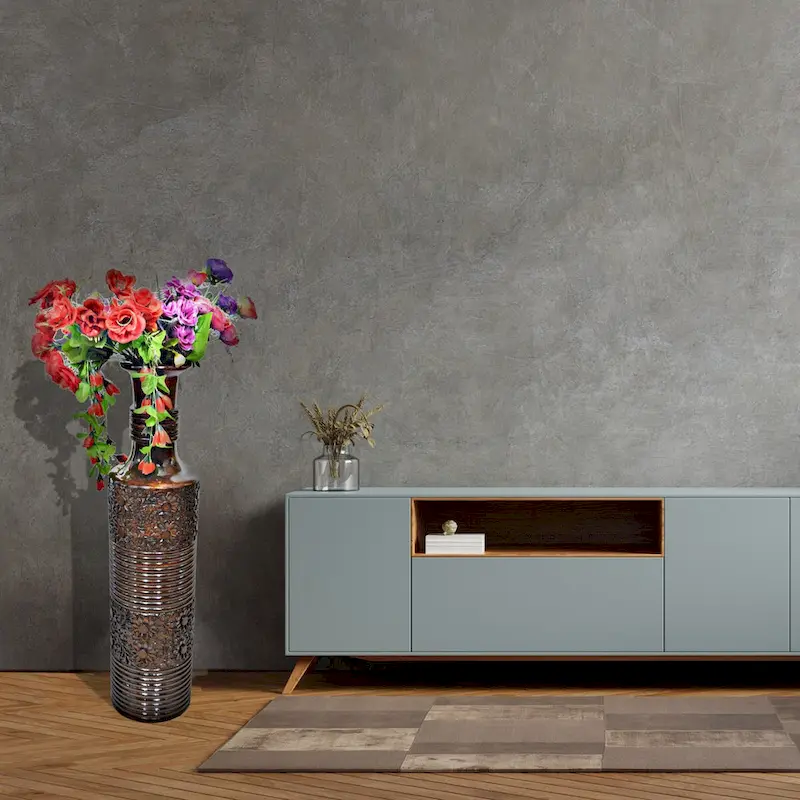 Antique Decorative Brown Hand Curved Mango Wood Floor Flower Vase