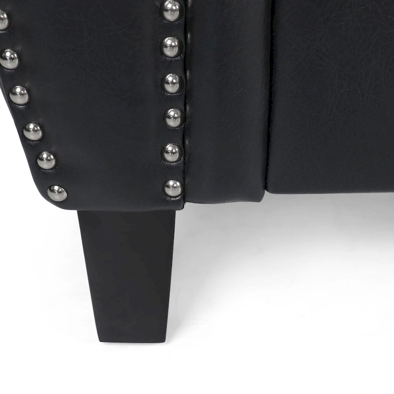 80 Modern Faux Leather 3-Seater Sofa with Birch Legs and Nailheads