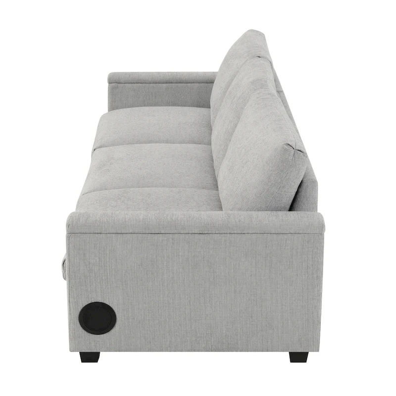 96 Chenille Smart Sectional Sofa with Bluetooth Speaker, Drop-Down Table & USB Charger and 3-Seater Cloud Couch