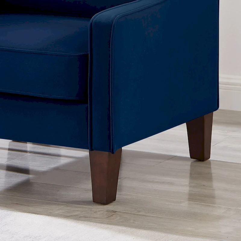 Modern Velvet Upholstered Armchair with Wooden Legs