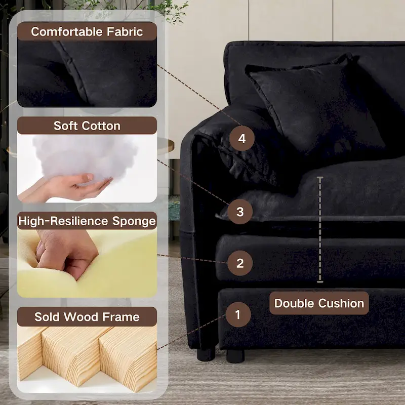 75.59 Chenille Cloud Loveseat Sofa with Deep Seat and 4 Pillows