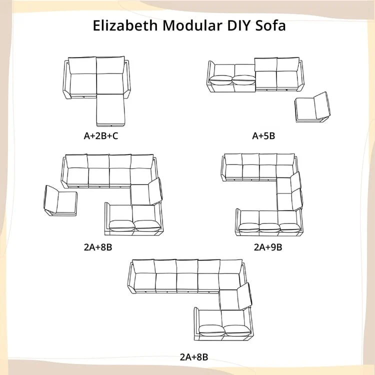 Modern DIY Convertible Modular Sectional Ultimate Sofa Collection - Optional Ottoman Middle and Armrest Modules