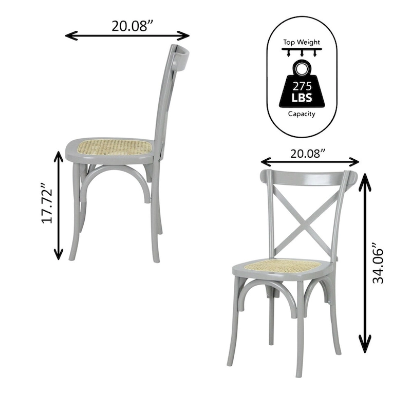 Colmar Classic Traditional X-Back Wood Rattan Dining Chair, Natural (Set of 2) by JONATHAN Y