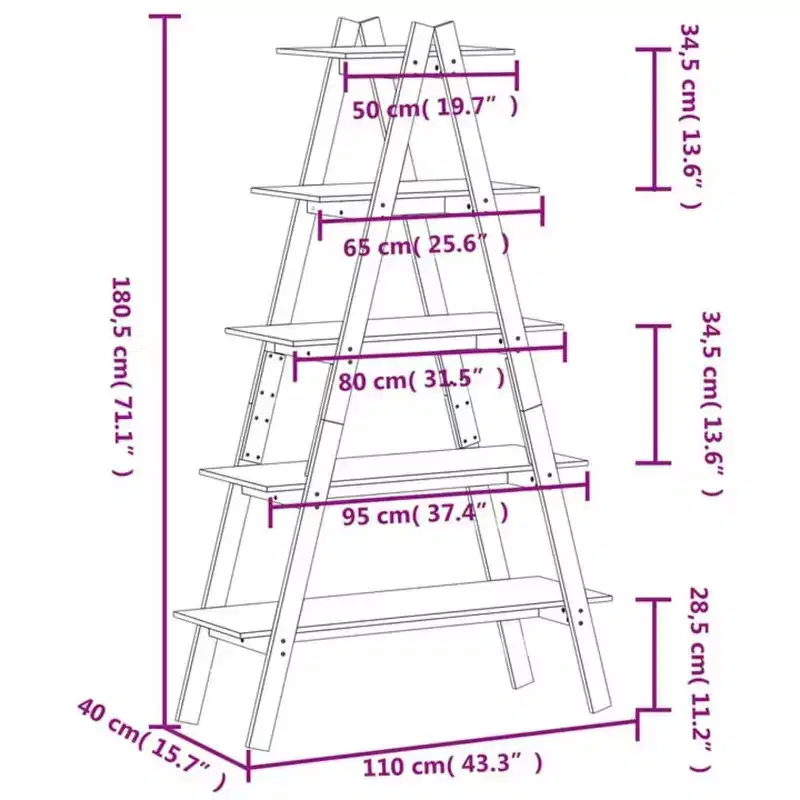 vidaXL 5-Tier Shelf Free Standing A-shape Display Bookcase Solid Wood Pine