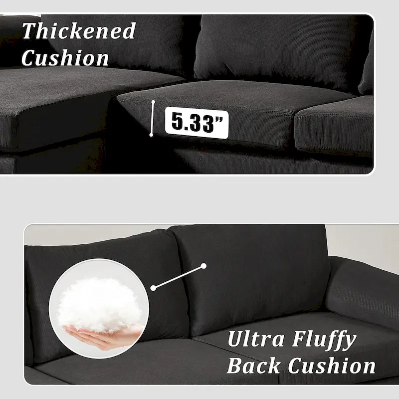 Reversible Chaise Sofa, Suede Fabric, Metal Legs, Spring Coils, Light Brown/Brown/Grey/Blue/Beige