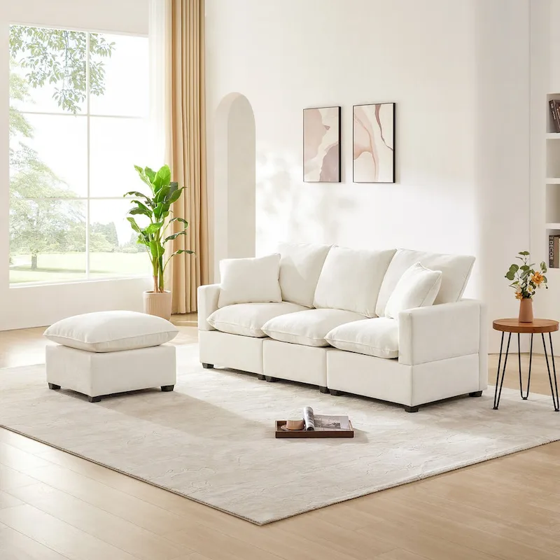 Modern Chenille Modular Sectional Sofa with 2 Pillows