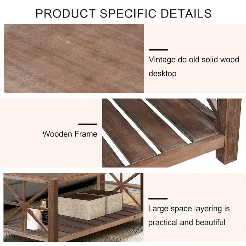 Open Shelf Coffee Table – Antique Black / Brown, Handcrafted Wood, Single