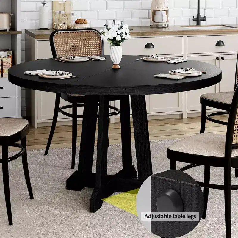 Acekool 47-Inch Round Dining Table, Seats 4, Wood Top with Pedestal Cross Base, Space-Saving Kitchen & Dining Room Table, Farmhouse Style